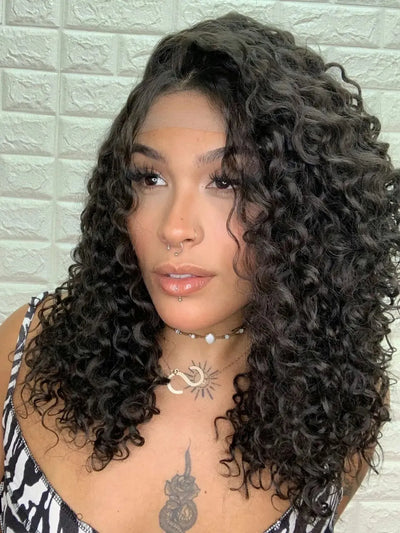 Lace Front Castanho Ondulado 13&times;4